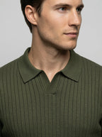 Men's Ribbed Knit Slim Fit Long Sleeve Polo Shirt