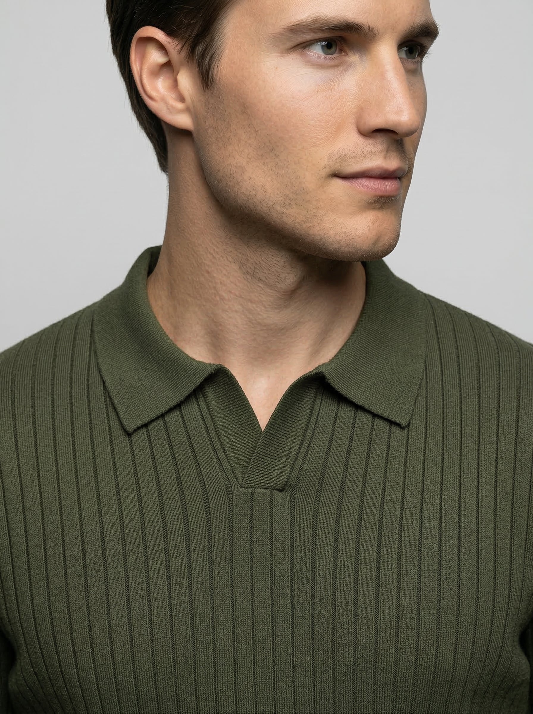 Men's Ribbed Knit Slim Fit Long Sleeve Polo Shirt