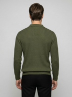 Men's Ribbed Knit Slim Fit Long Sleeve Polo Shirt