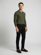 Men's Ribbed Knit Slim Fit Long Sleeve Polo Shirt