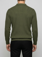 Men's Ribbed Knit Slim Fit Long Sleeve Summer Polo Shirt