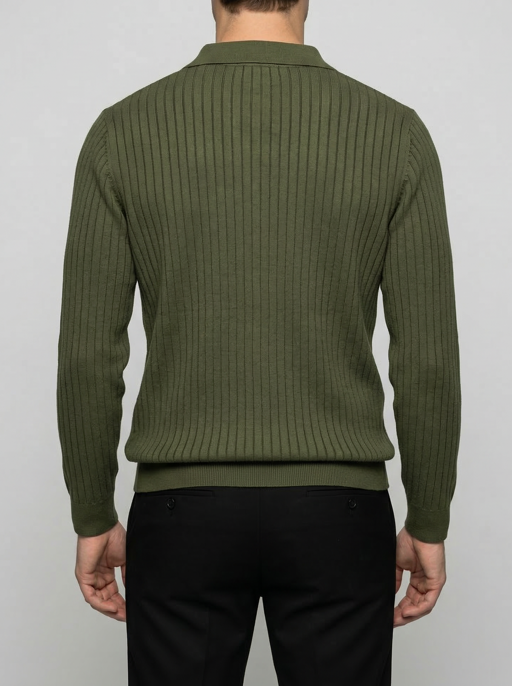 Men's Ribbed Knit Slim Fit Long Sleeve Summer Polo Shirt