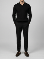 Men's Ribbed Knit Slim Fit Long Sleeve Summer Polo Shirt