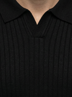 Men's Ribbed Knit Slim Fit Long Sleeve Summer Polo Shirt