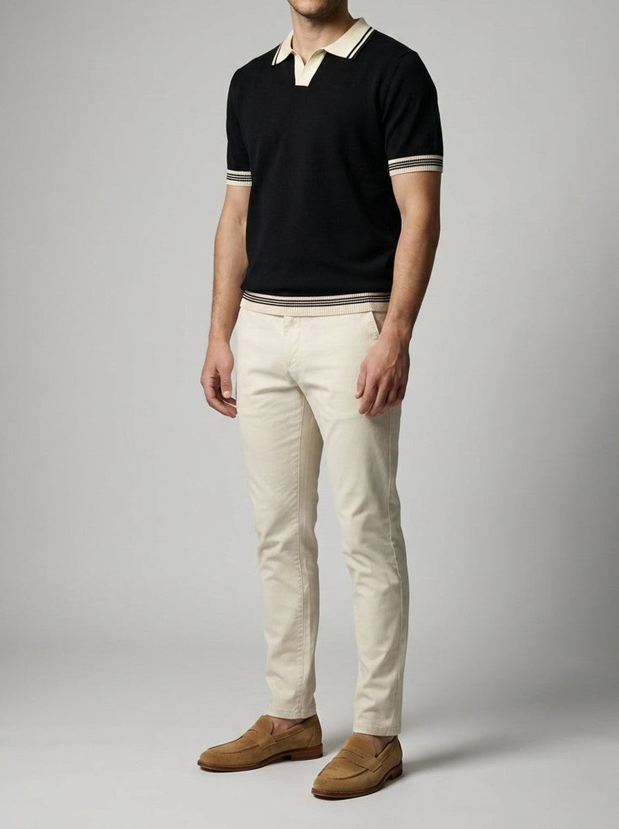 Men's Ribbed Knit Slim Fit Short Sleeve Polo Shirt