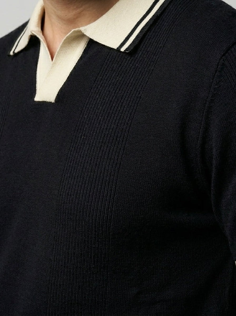 Men's Ribbed Knit Slim Fit Short Sleeve Polo Shirt