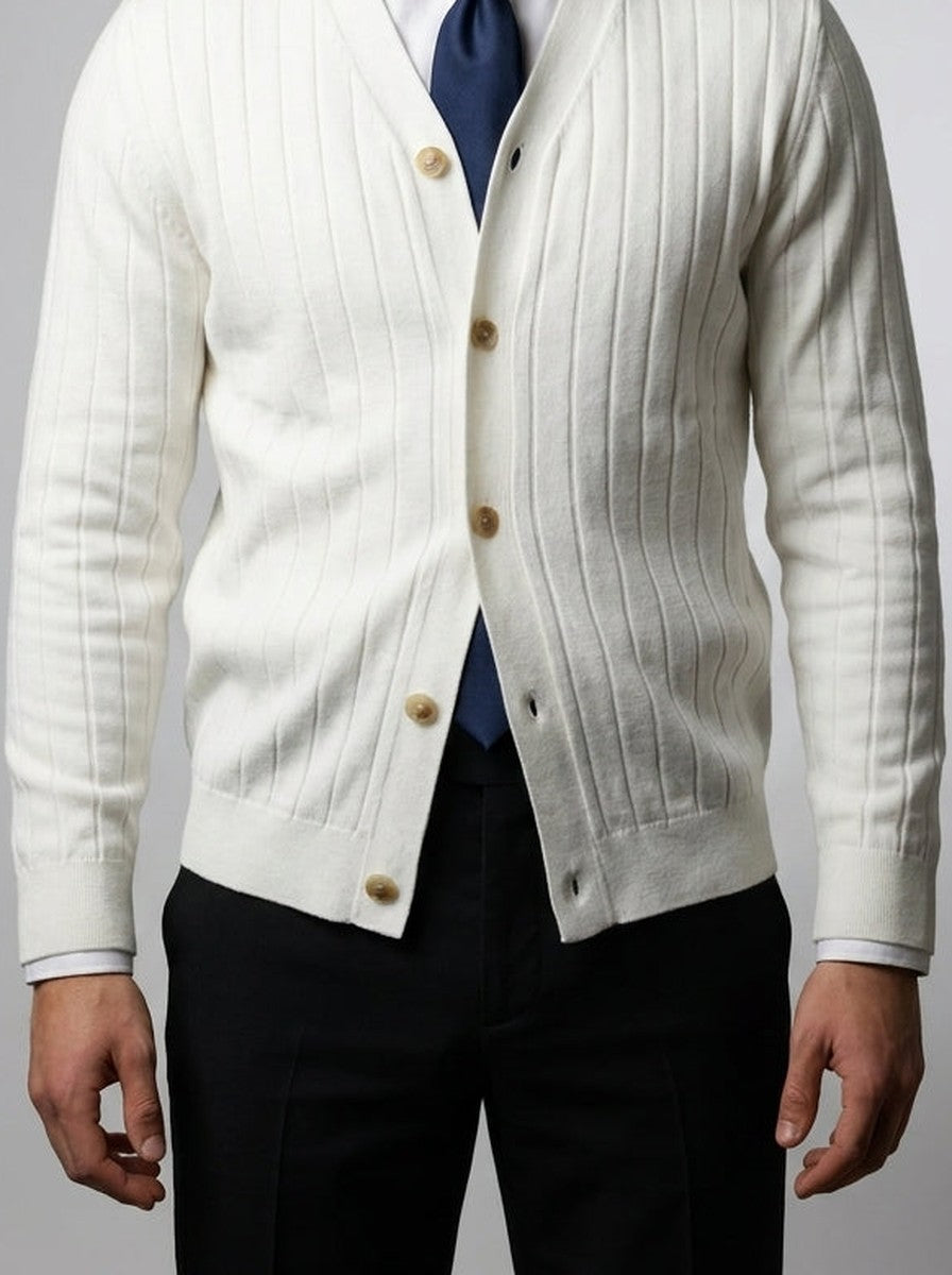 Men's Ribbed Knit V-Neck Button Front Cardigan