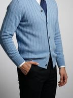 Men's Ribbed Knit V-Neck Button Front Cardigan
