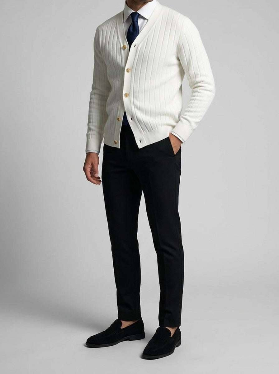 Men's Ribbed Knit V-Neck Button Front Cardigan
