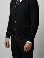 Men's Ribbed Knit V-Neck Button Front Cardigan