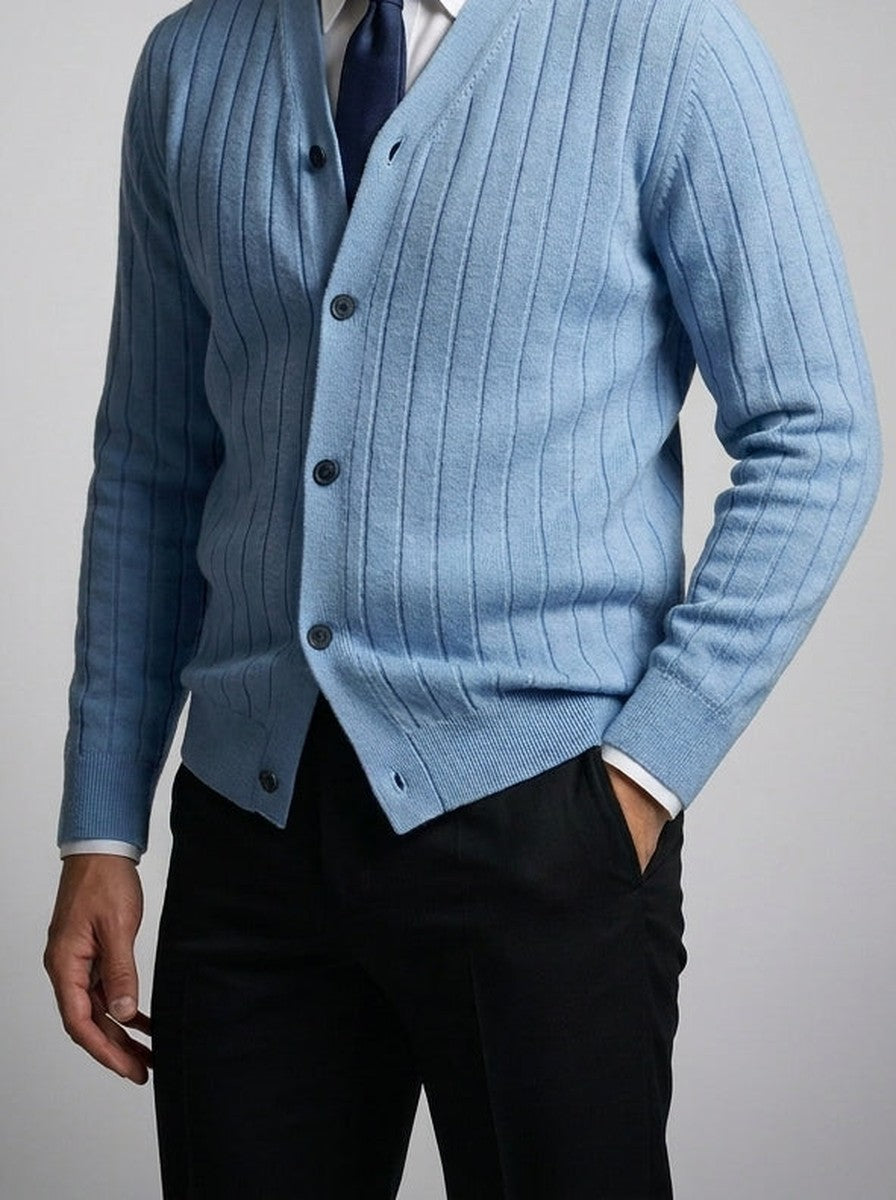 Men's Ribbed Knit V-Neck Button Front Cardigan