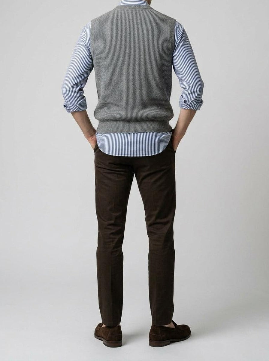 Men's Ribbed Knit V-Neck Sleeveless Jumper