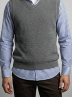 Men's Ribbed Knit V-Neck Sleeveless Jumper Vest