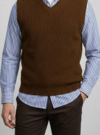 Men's Ribbed Knit V-Neck Sleeveless Jumper Vest