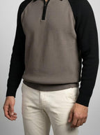 Men's Ribbed Sleeve Knit Quarter Zip Polo Shirt