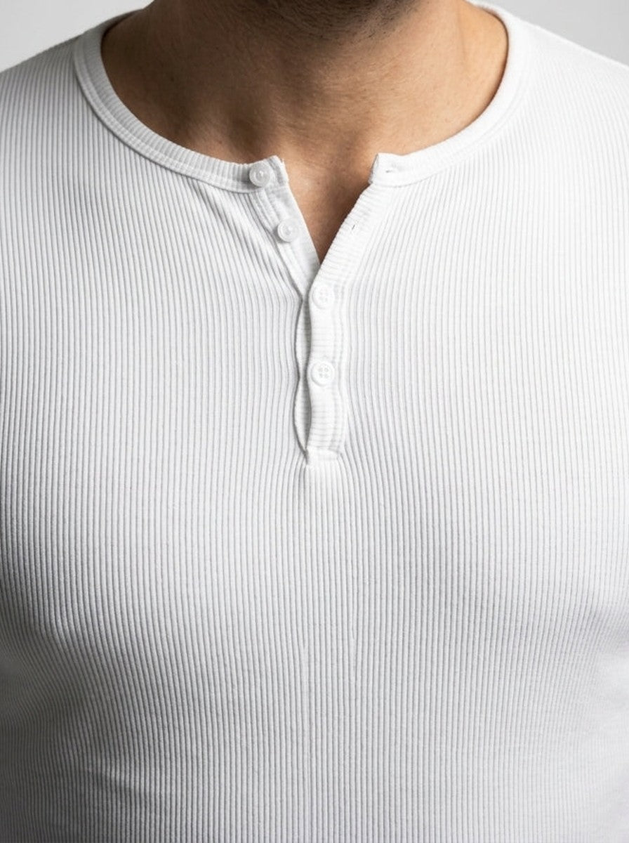 Men's Ribbed Stretch Knit Long Sleeve Henley