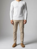 Men's Ribbed Stretch Knit Long Sleeve Henley Shirt
