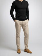 Men's Ribbed Stretch Knit Long Sleeve Henley Shirt with Button Placket