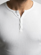 Men's Ribbed Stretch Knit Long Sleeve Henley Shirt with Button Placket