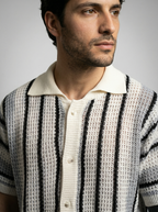 Men's Short Sleeve Open Crochet Knit Camp Collar Shirt