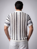 Men's Short Sleeve Open Crochet Knit Camp Collar Shirt