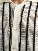 Men's Short Sleeve Open Crochet Knit Camp Collar Summer Shirt