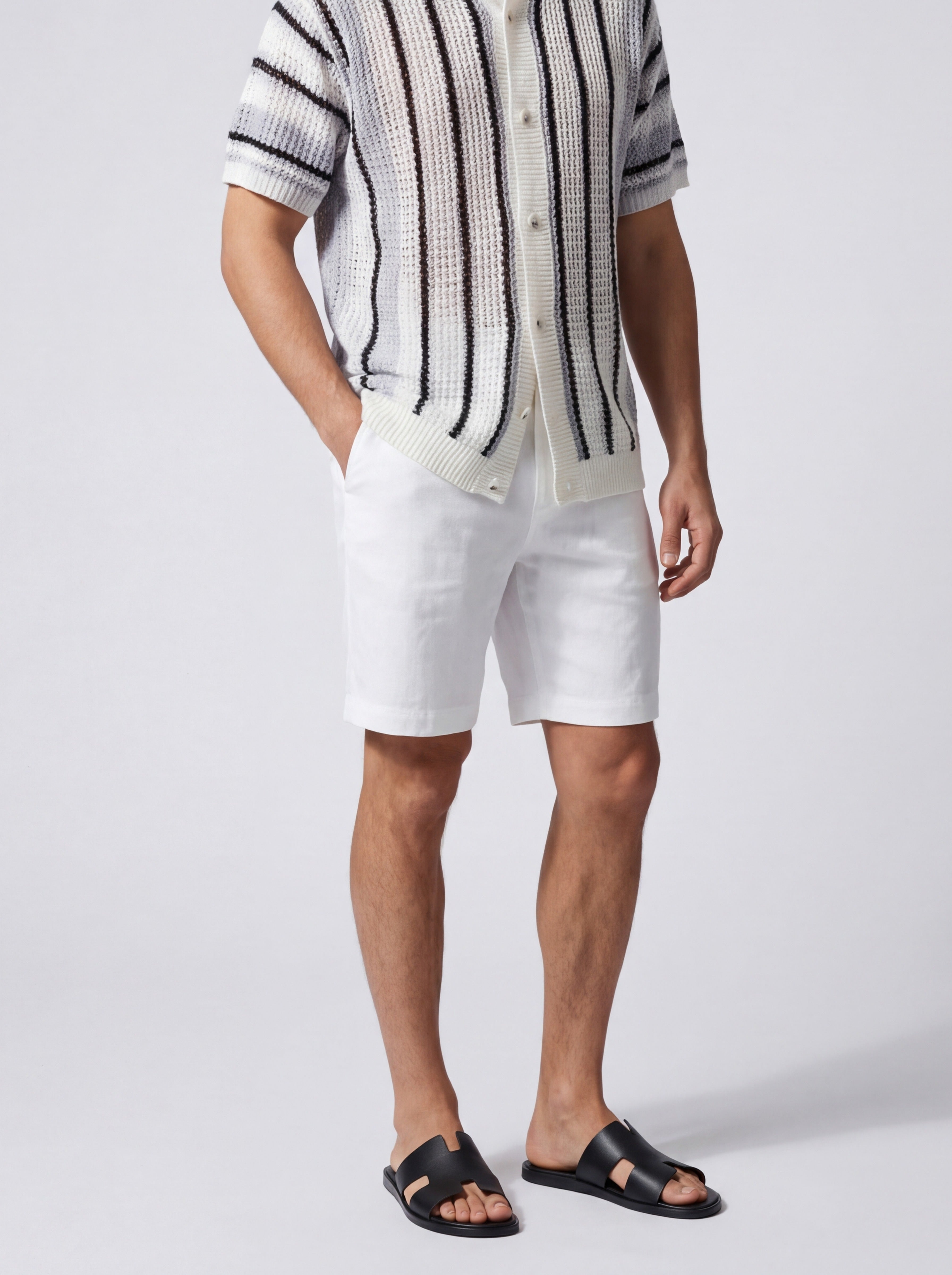 Men's Short Sleeve Open Crochet Knit Camp Collar Summer Shirt