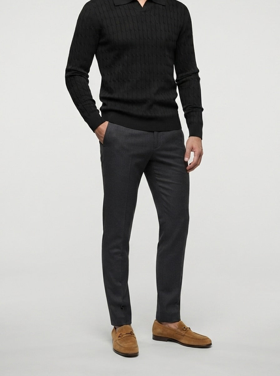 Men's Smart-Casual Cable Knit Long Sleeve Polo Shirt