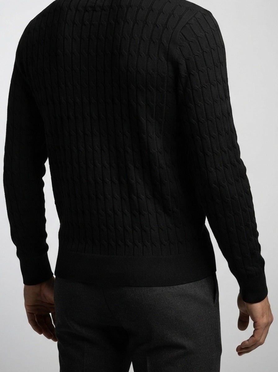 Men's Smart-Casual Cable Knit Long Sleeve Polo Shirt