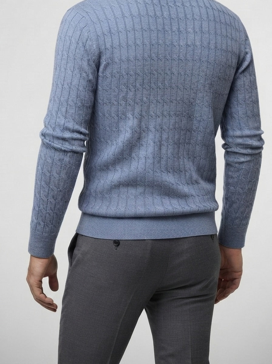 Men's Smart-Casual Cable Knit Long Sleeve Polo Shirt