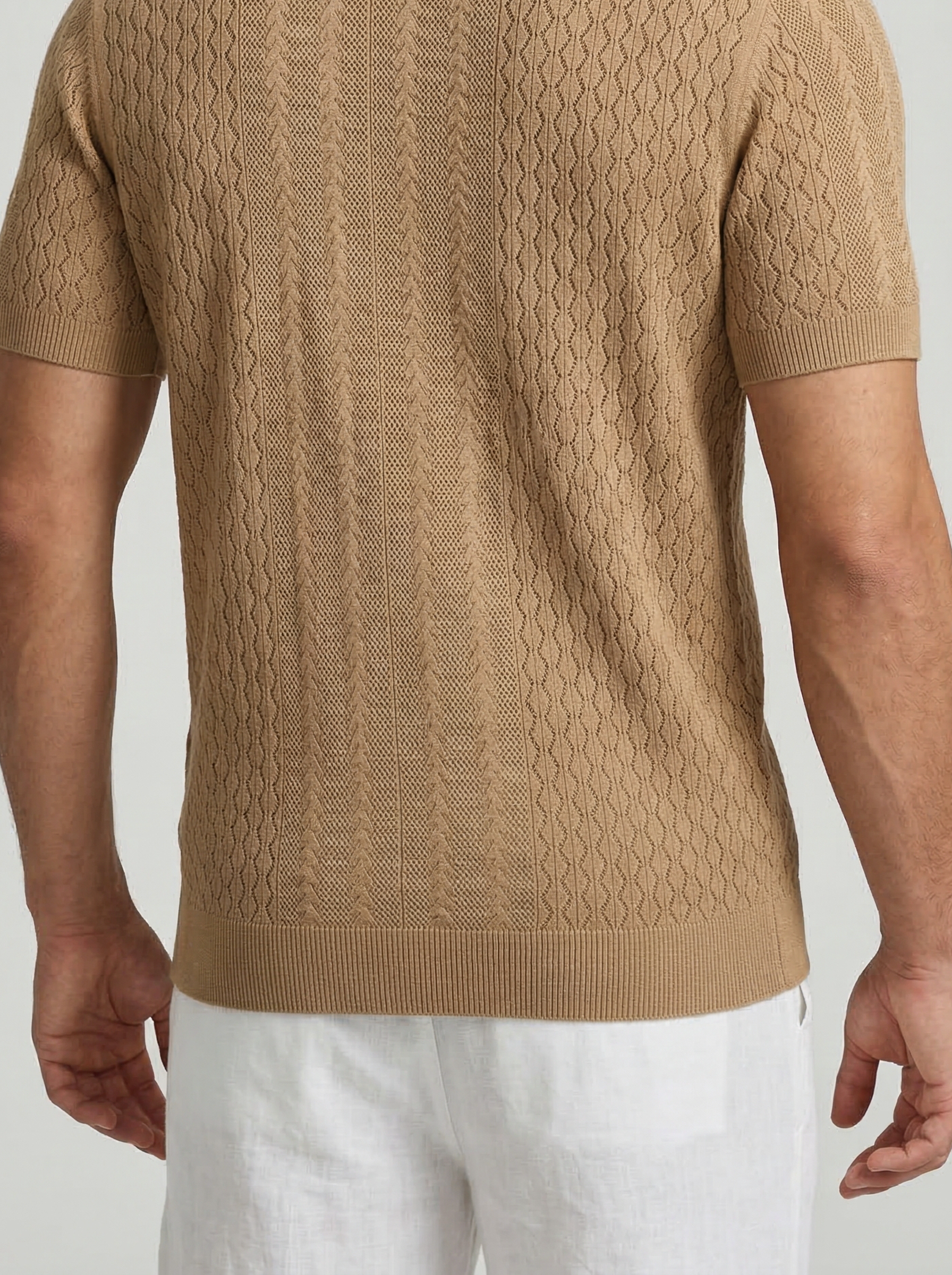 Men's Smart-Casual Chevron Open Knit Polo Shirt with Ribbed Collar