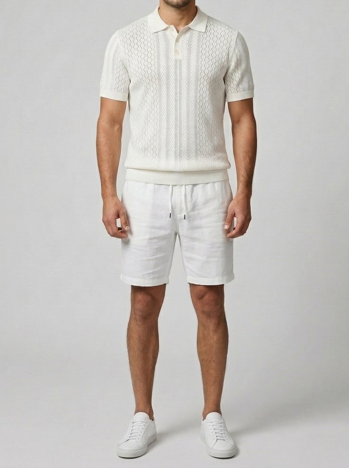 Men's Smart-Casual Chevron Open Knit Polo Shirt with Ribbed Collar