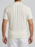 Men's Smart-Casual Chevron Open Knit Polo Shirt with Ribbed Collar