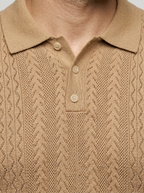 Men's Smart-Casual Chevron Open Knit Polo Shirt with Ribbed Collar