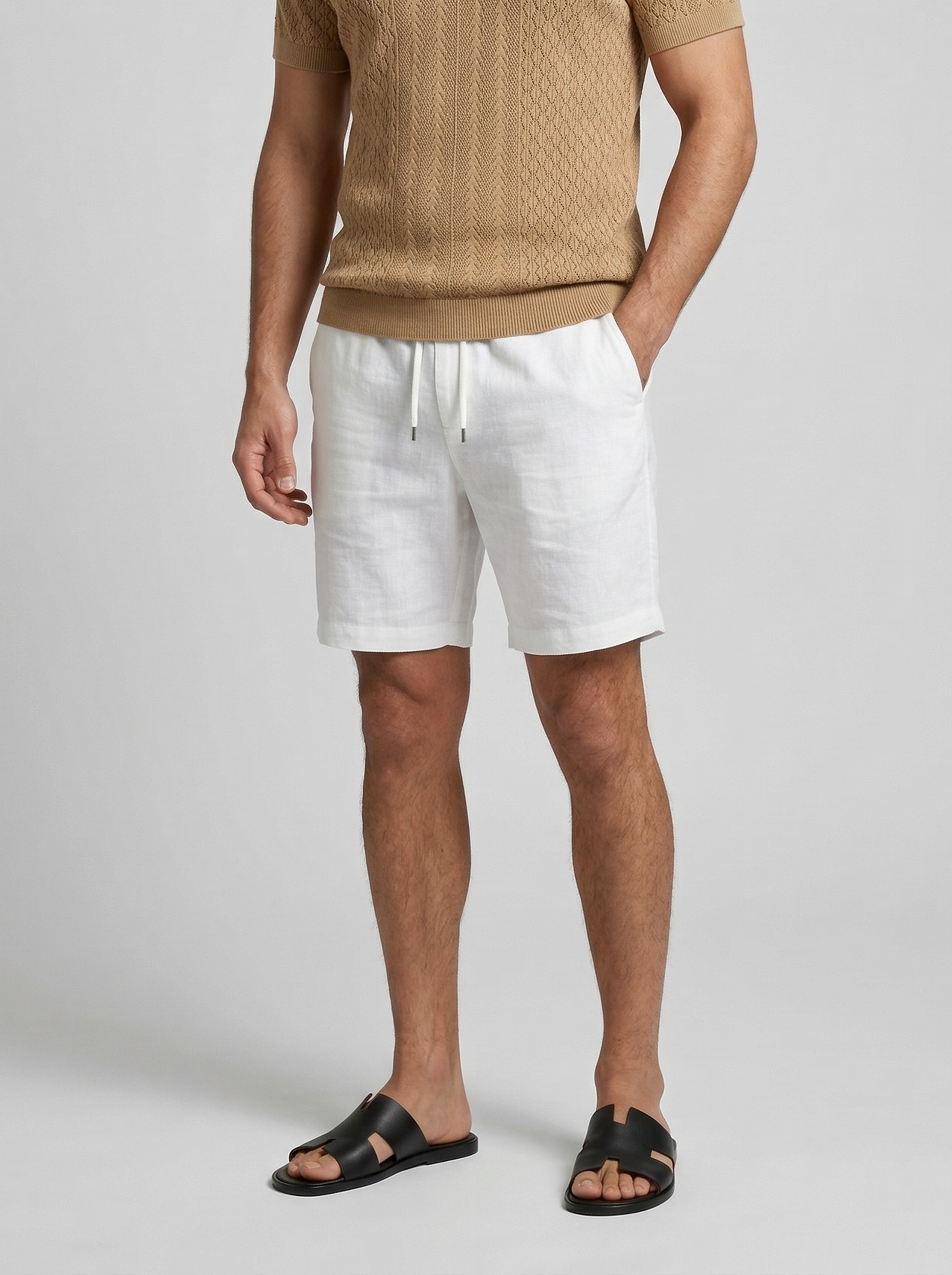 Men's Smart-Casual Chevron Open Knit Polo Shirt with Ribbed Collar