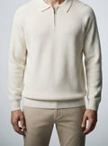 Men's Smart-Casual Knit Long Sleeve Quarter Zip Polo Shirt