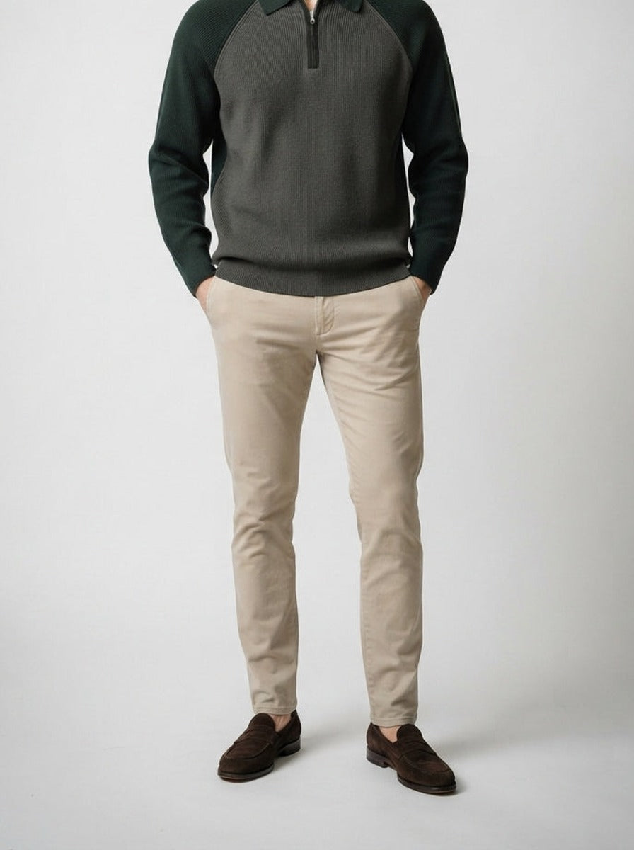 Men's Smart-Casual Knit Long Sleeve Quarter Zip Polo Shirt