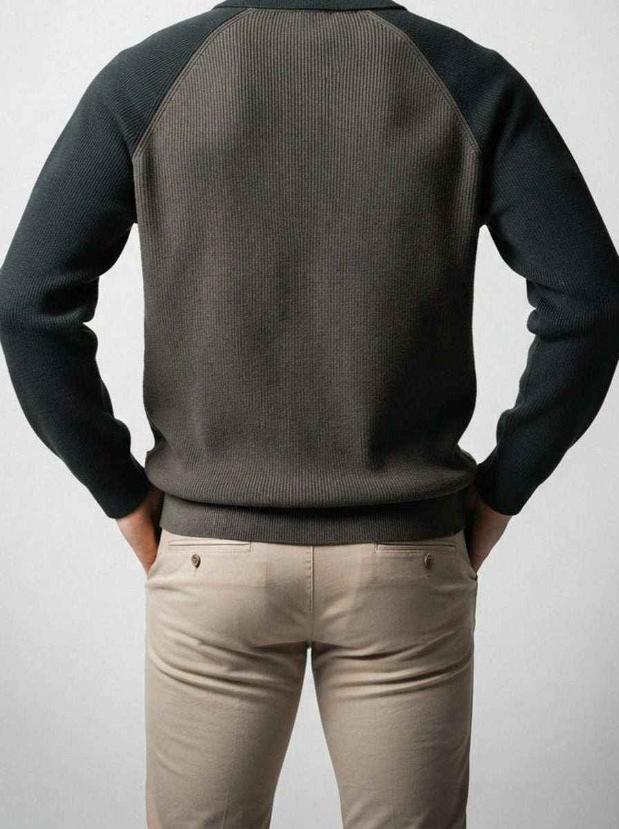 Men's Smart-Casual Knit Long Sleeve Quarter Zip Polo Shirt