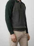 Men's Smart-Casual Knit Long Sleeve Quarter Zip Polo Shirt