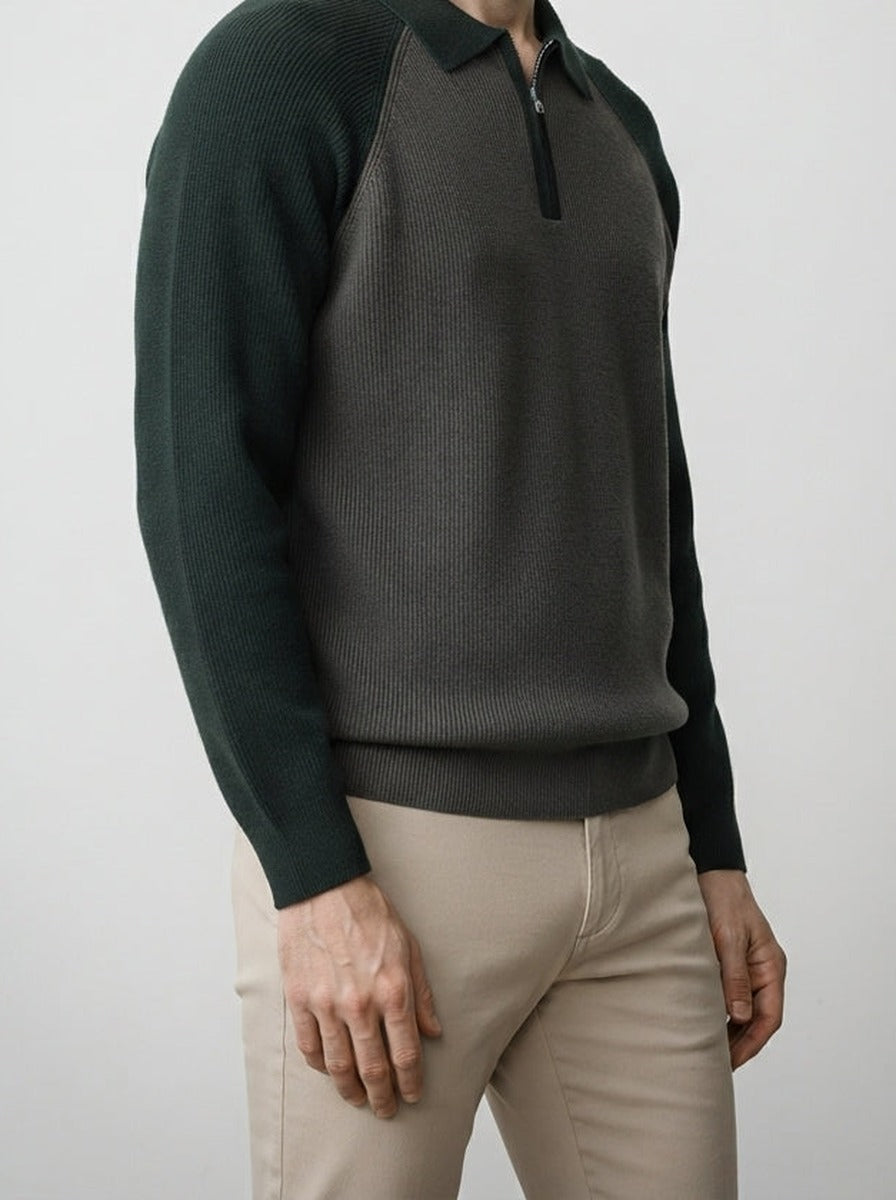 Men's Smart-Casual Knit Long Sleeve Quarter Zip Polo Shirt