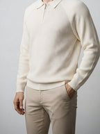 Men's Smart-Casual Knit Long Sleeve Quarter Zip Polo Shirt