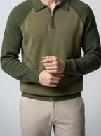 Men's Smart-Casual Knit Long Sleeve Quarter Zip Polo Shirt