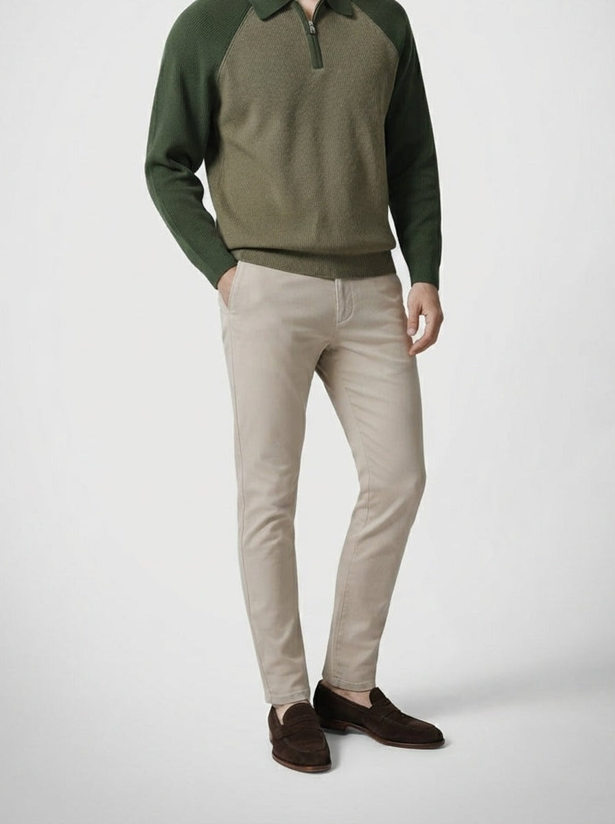 Men's Smart-Casual Knit Long Sleeve Quarter Zip Polo Shirt