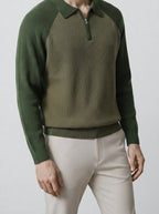 Men's Smart-Casual Knit Long Sleeve Quarter Zip Polo Shirt