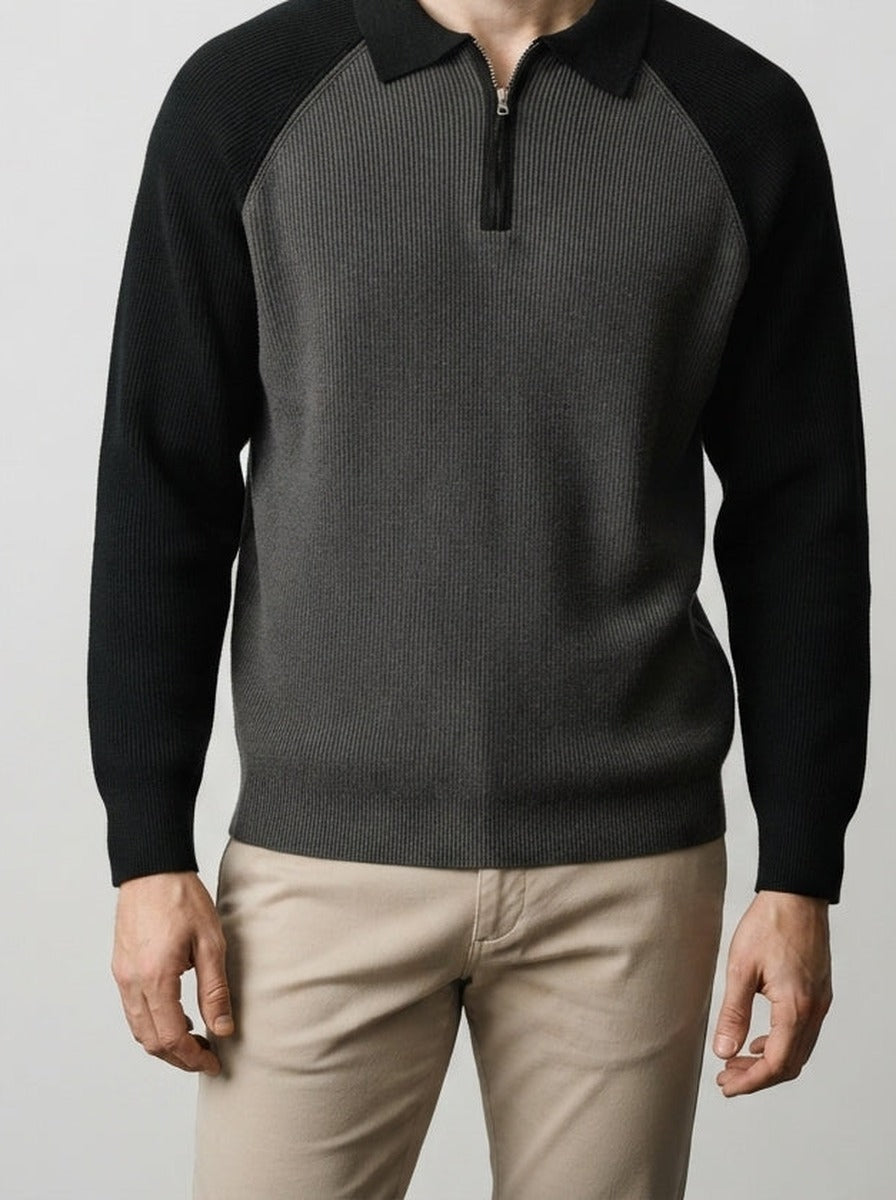 Men's Smart-Casual Knit Long Sleeve Quarter Zip Polo Shirt