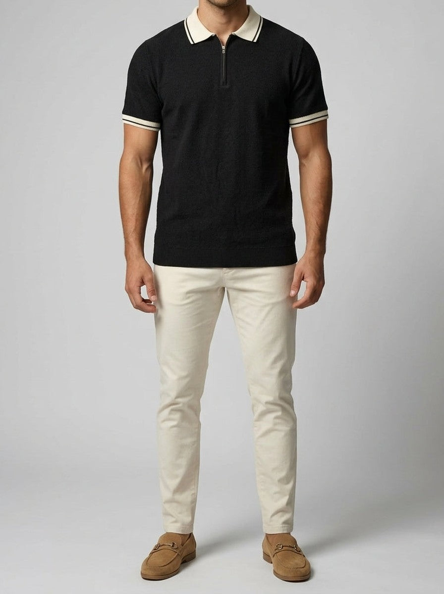 Men's Smart-Casual Knit Quarter Zip Polo Shirt