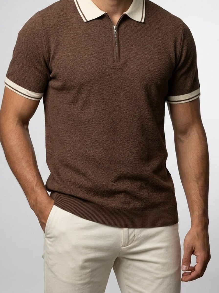 Men's Smart-Casual Knit Quarter Zip Polo Shirt