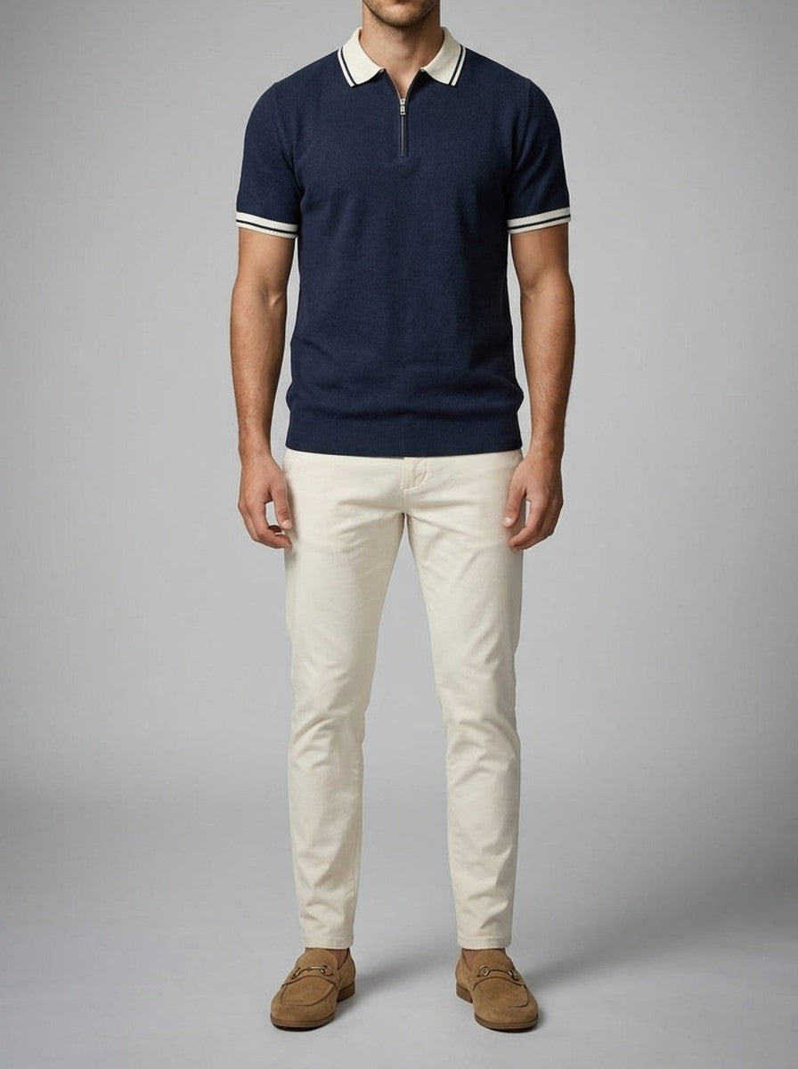 Men's Smart-Casual Knit Quarter Zip Polo Shirt