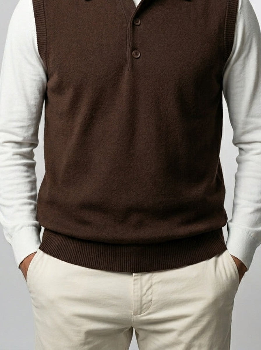 Men's Smart-Casual Knit Sleeveless Polo Shirt with Button Front
