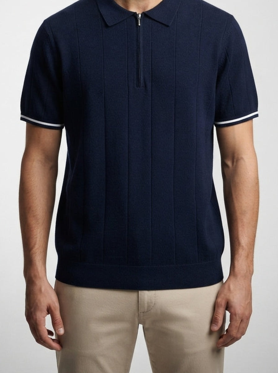 Men's Smart-Casual Knitted Short Sleeve Zip Polo Shirt